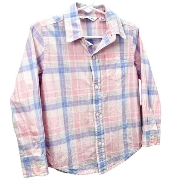 Janie and Jack Bubblegum Madras Plaid Button Down Shirt Size 4 - Picture 6 of 11